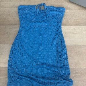 Blue Crochet Halter Dress
